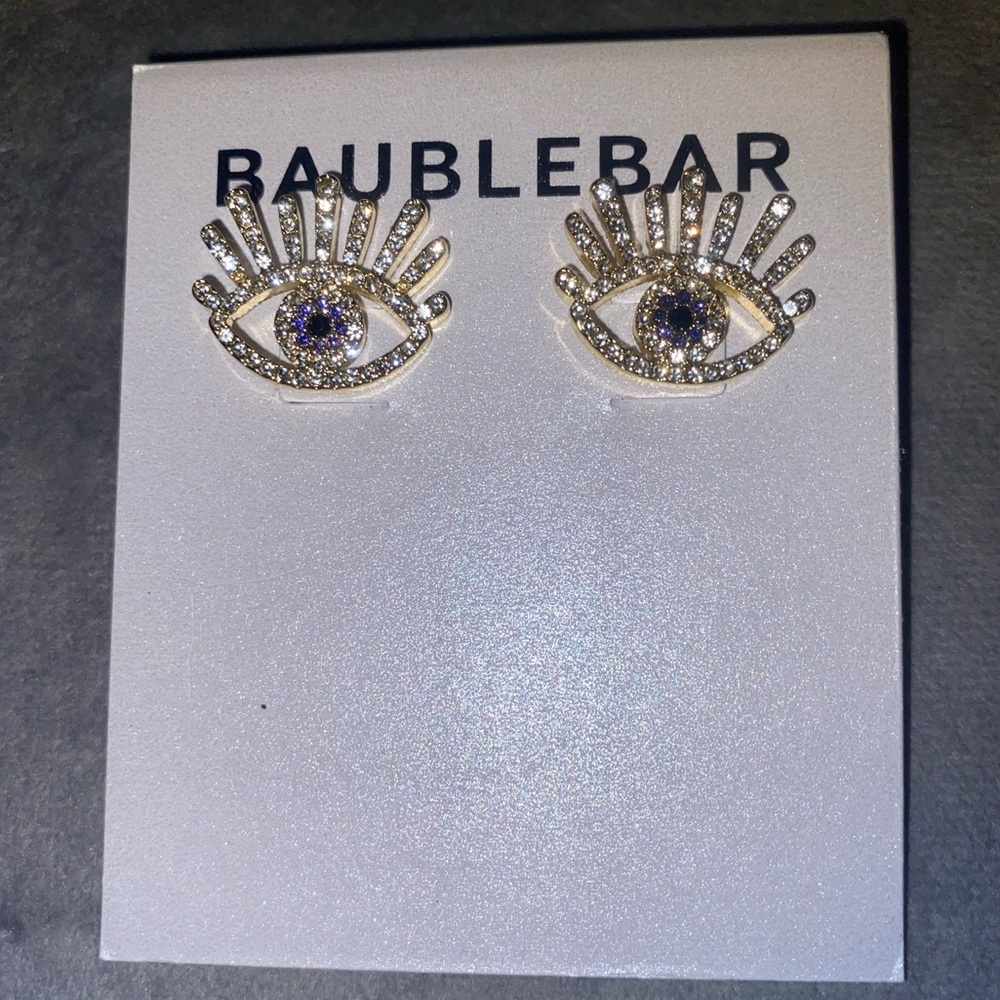 BNWT BaubleBar Eye Catcher Pavé Stud Earrings Blue & Gold